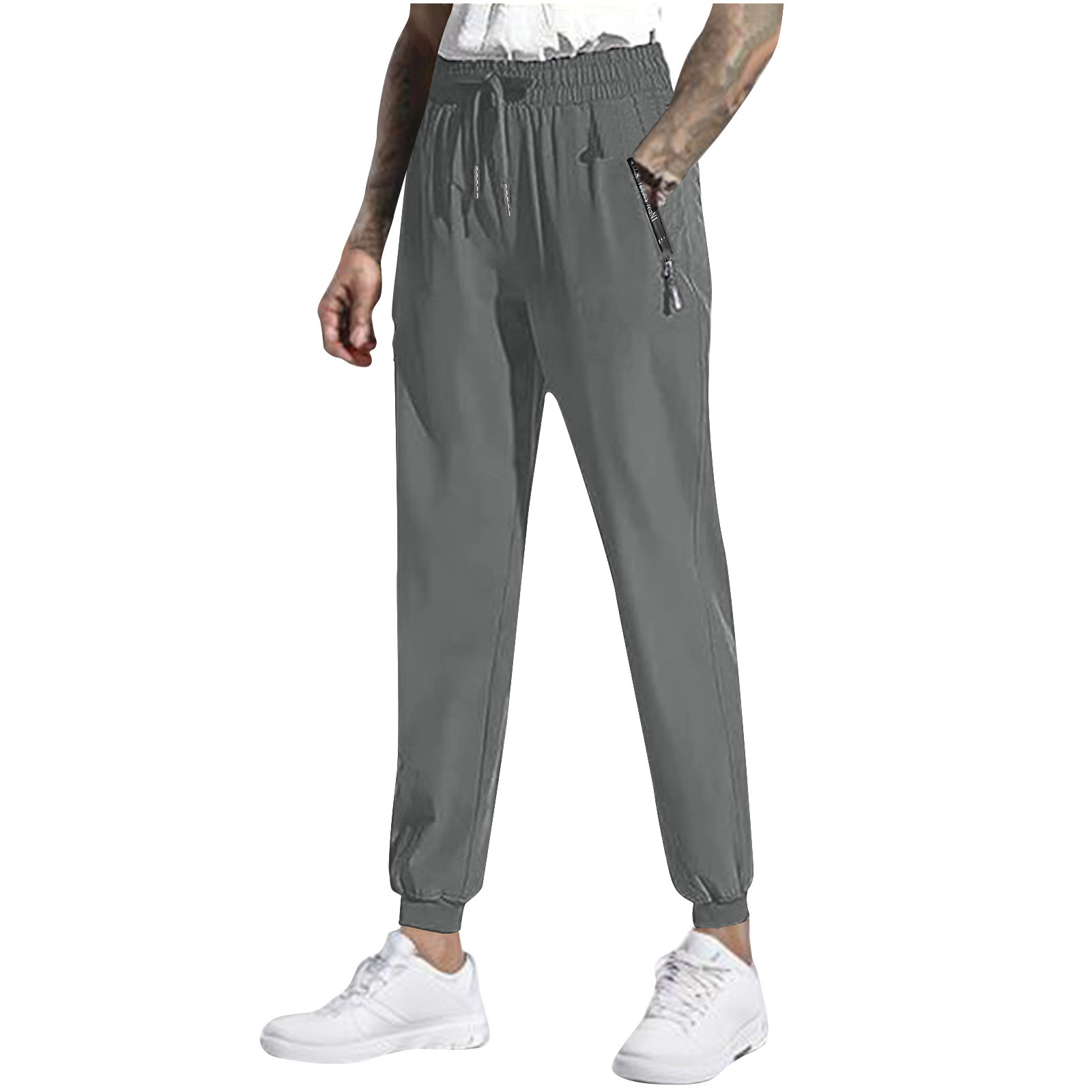 Bzhegqhd Men's Casual Solid Color Jogger Pants, Straight-Leg Drawstring Waist with Elastic Cuff, Comfortable Relaxed Fit for Everyday Wear